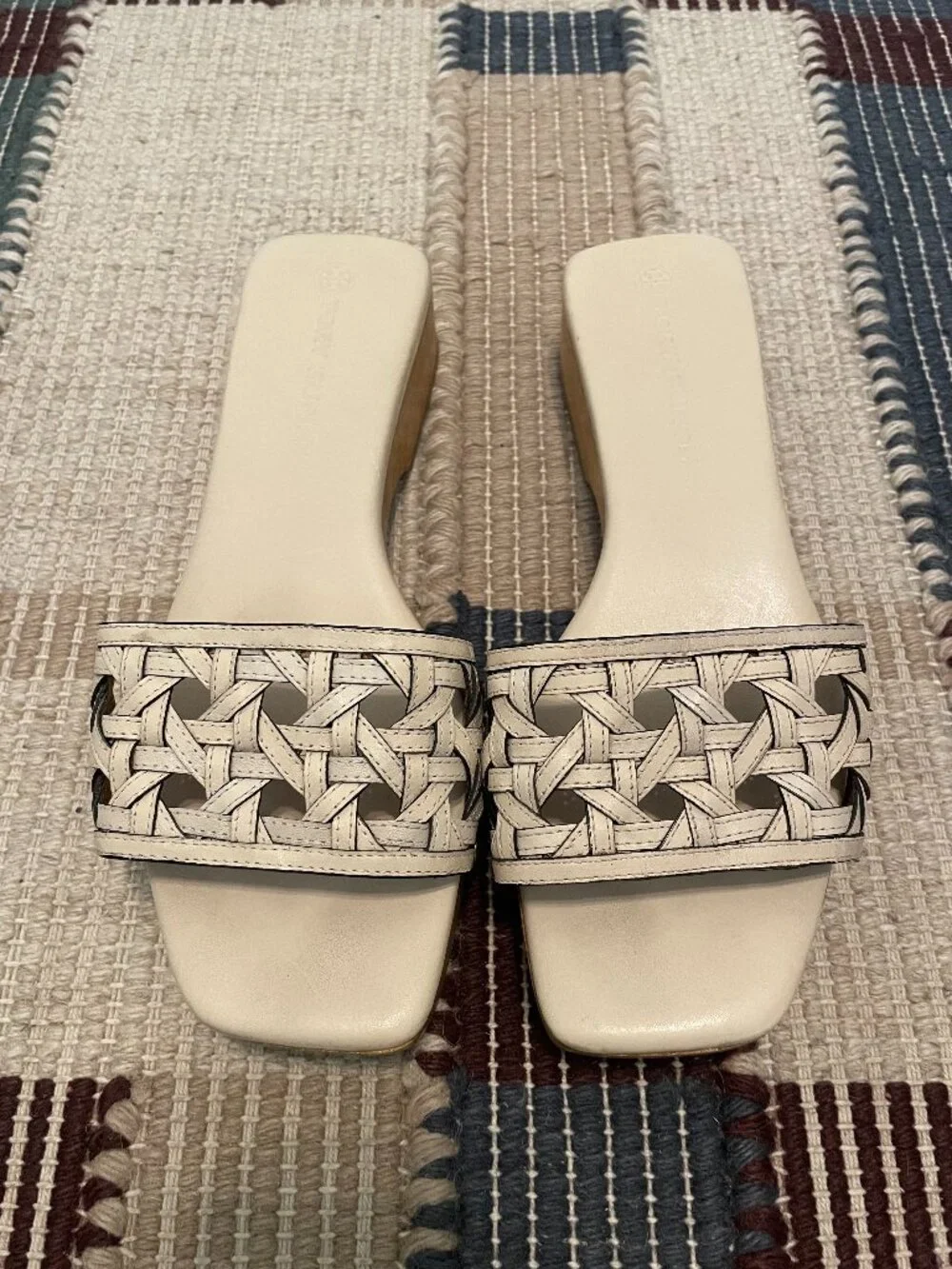 TORY BURCH Lattice Basketweave Leather Wood Sole Clog Sandals Slides \\ 8